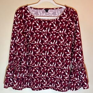 Ann Taylor Burgundy & White Knit Top with Bell Sleeves, M